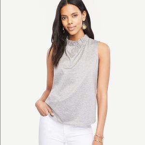 Ann Taylor heather grey ruffled mock neck tank top